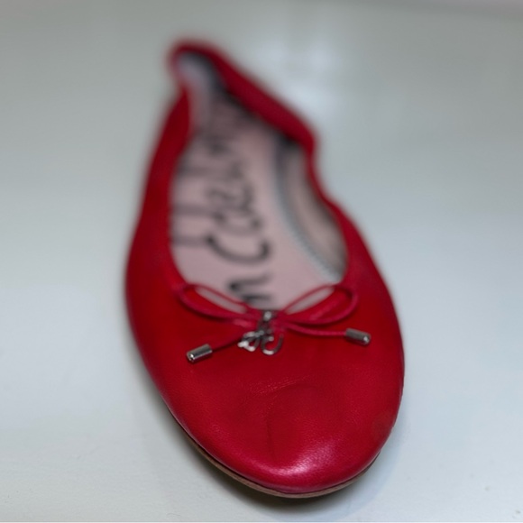 Sam Edelman Women's Felicia Flat Size 7.5 Red Leather Ballet Shoe Bow Charm - Picture 6 of 10